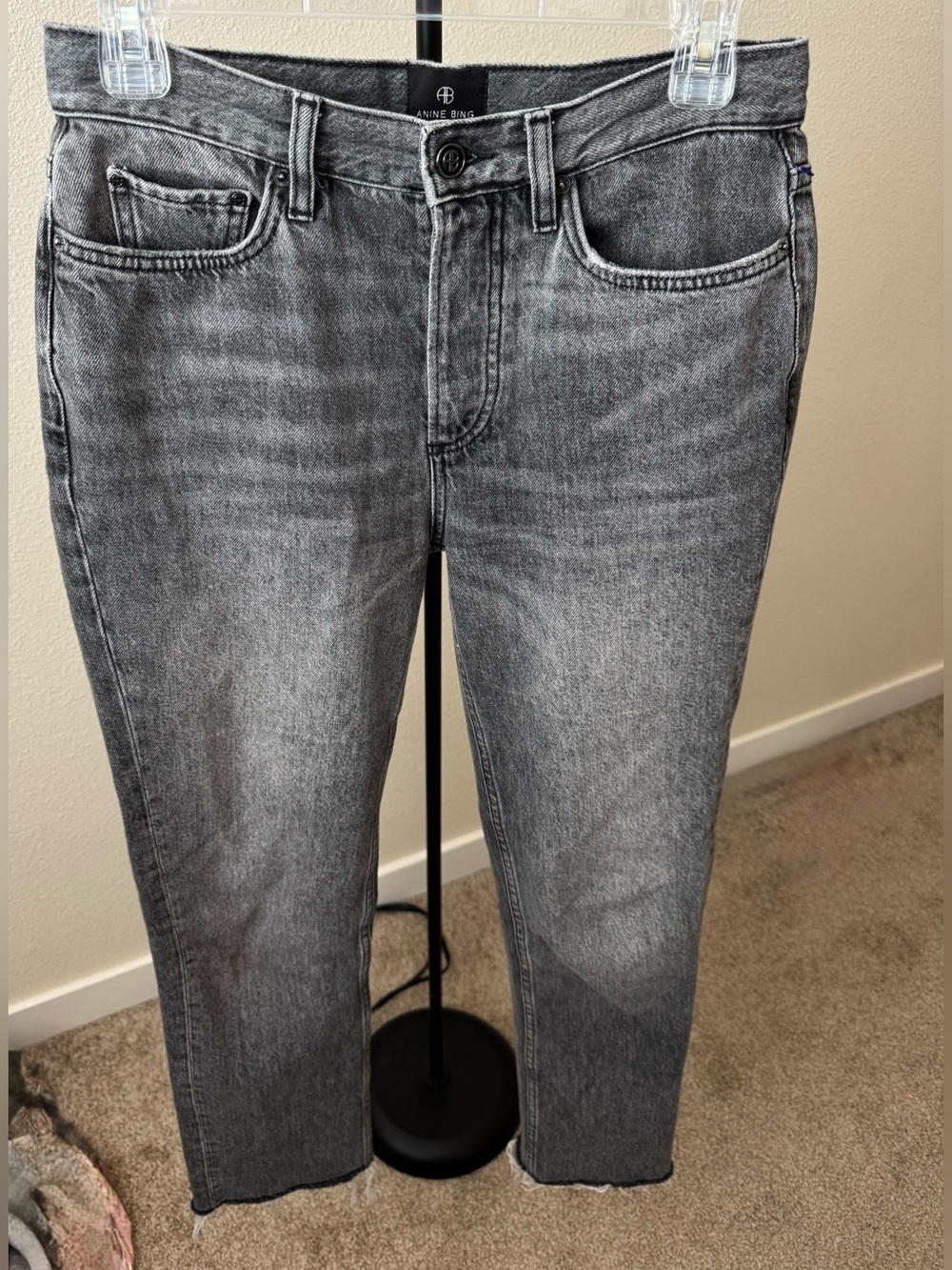 Anine Bing Washed Gray Cropped Jeans